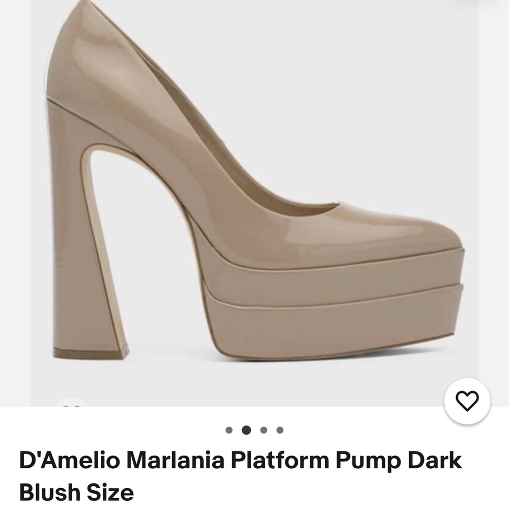 Nude Blush Platform Heels, Pointed Toe, Block Heel, Size 6